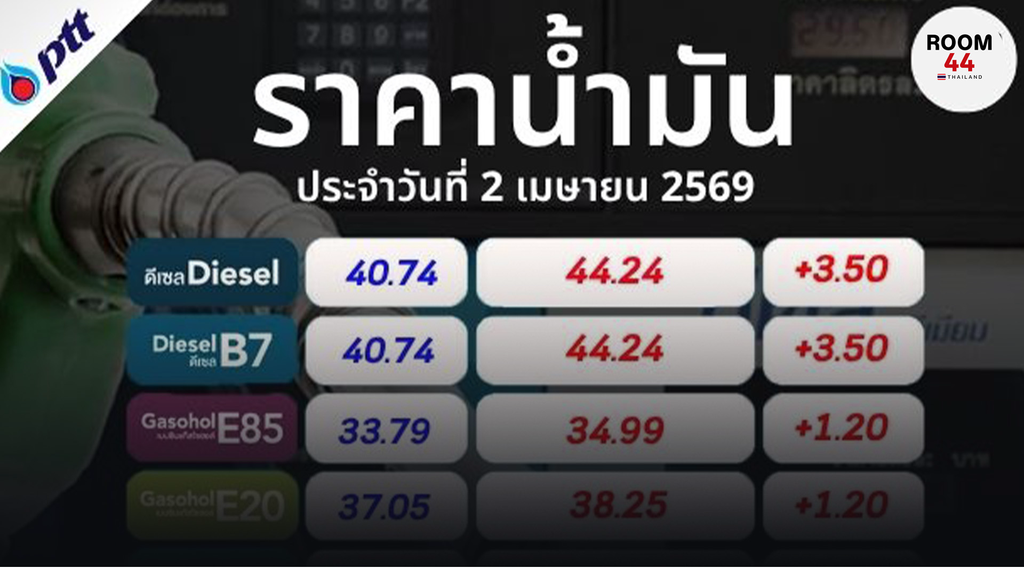 ราคาน้ำมันวันนี้ 2 เม.ย. 2569 จาก ปั๊มน้ำมัน ปตท.